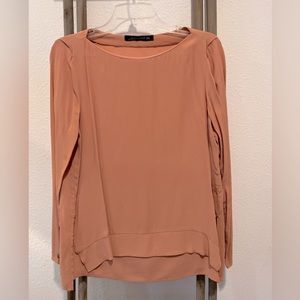 ZARA Nude Blush Colored Blouse Size Medium - Slit on Side Hems for Waist